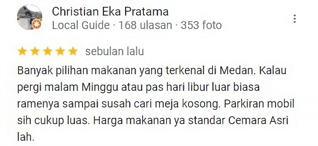 testimoni pengunjung cemara food court medan