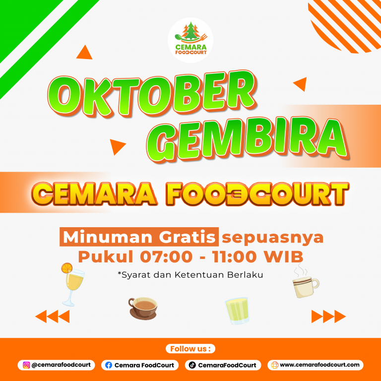 Promo Oktober Gembira di Cemara Food Court Medan Gratis minuman